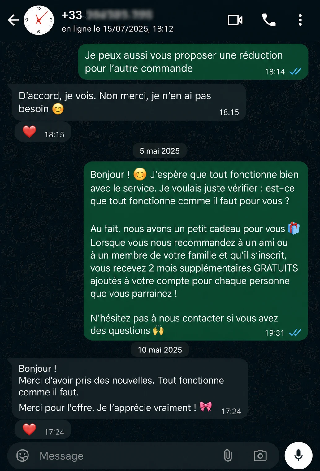 IPTV WhatsApp customer review