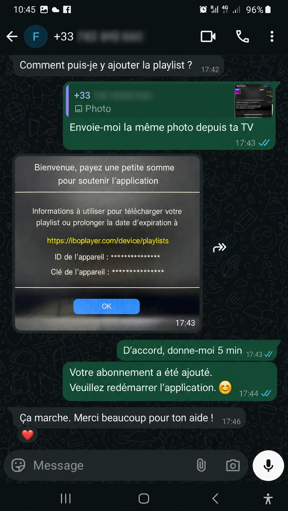 IPTV WhatsApp customer review