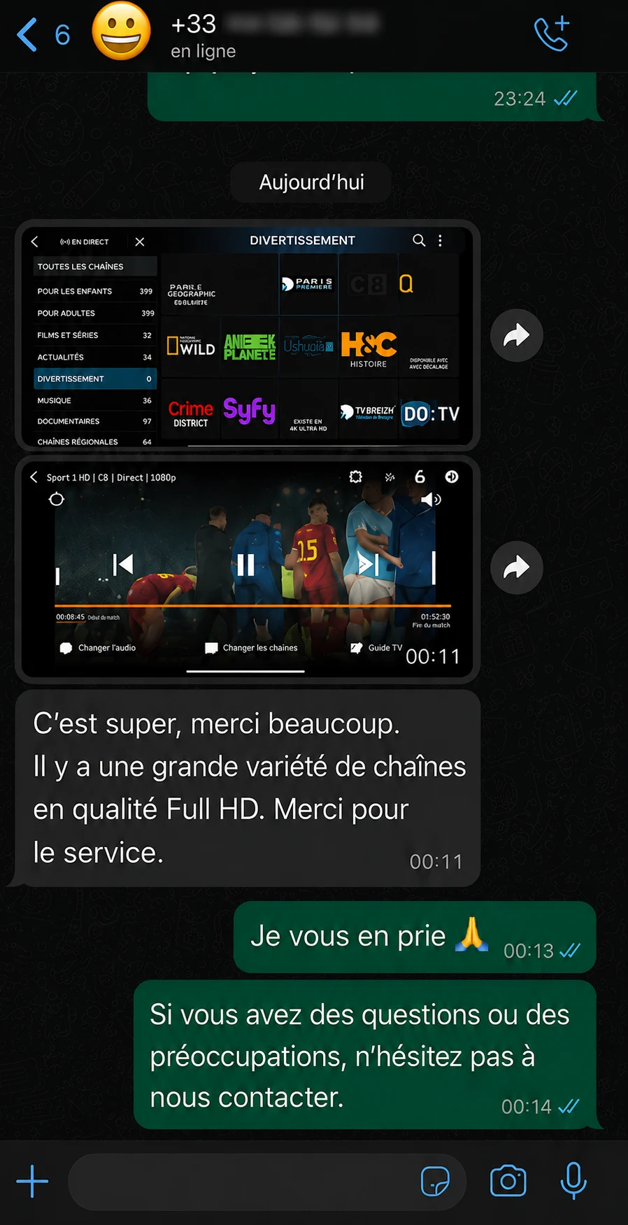 IPTV WhatsApp customer review