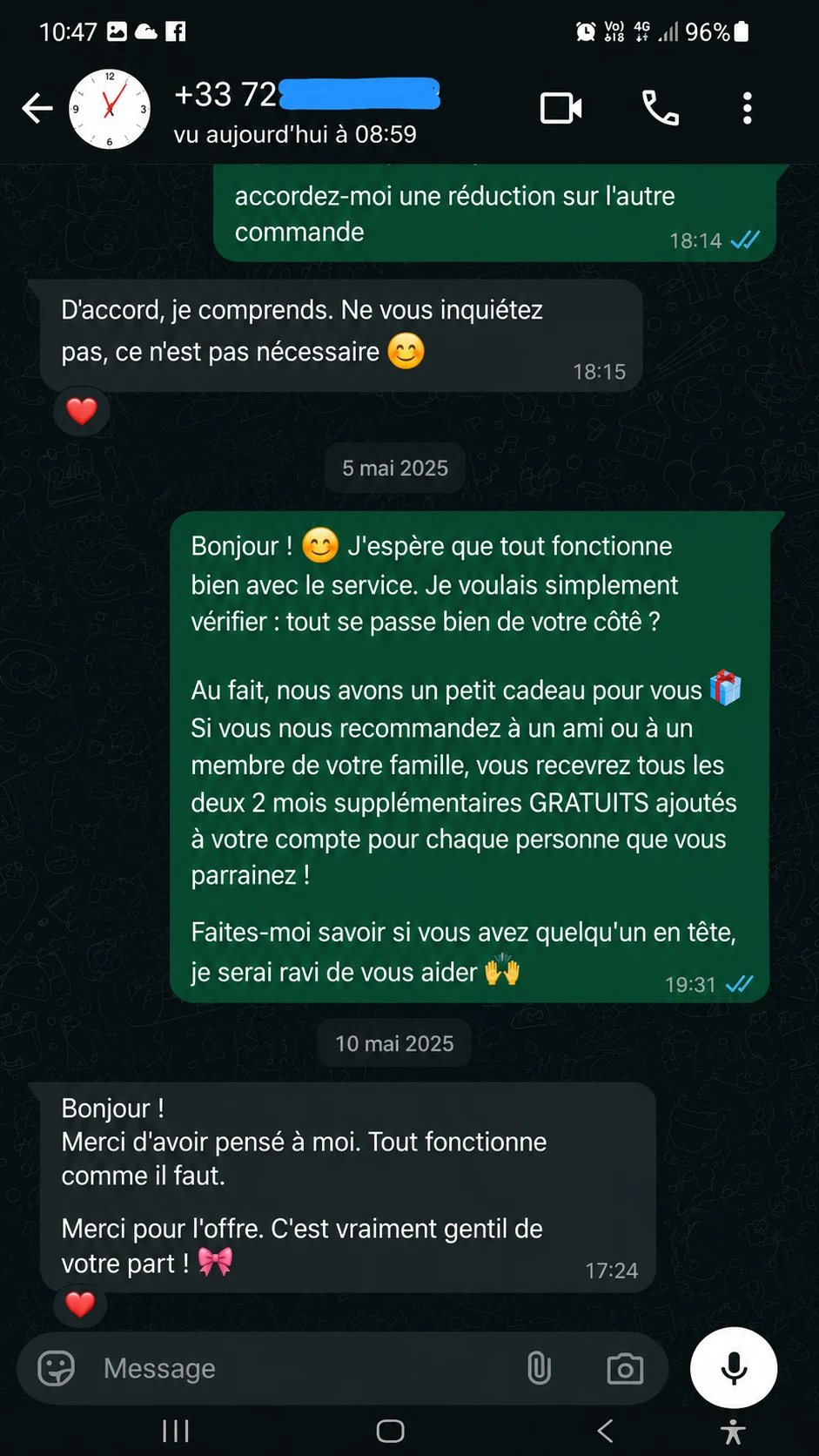 IPTV WhatsApp customer review