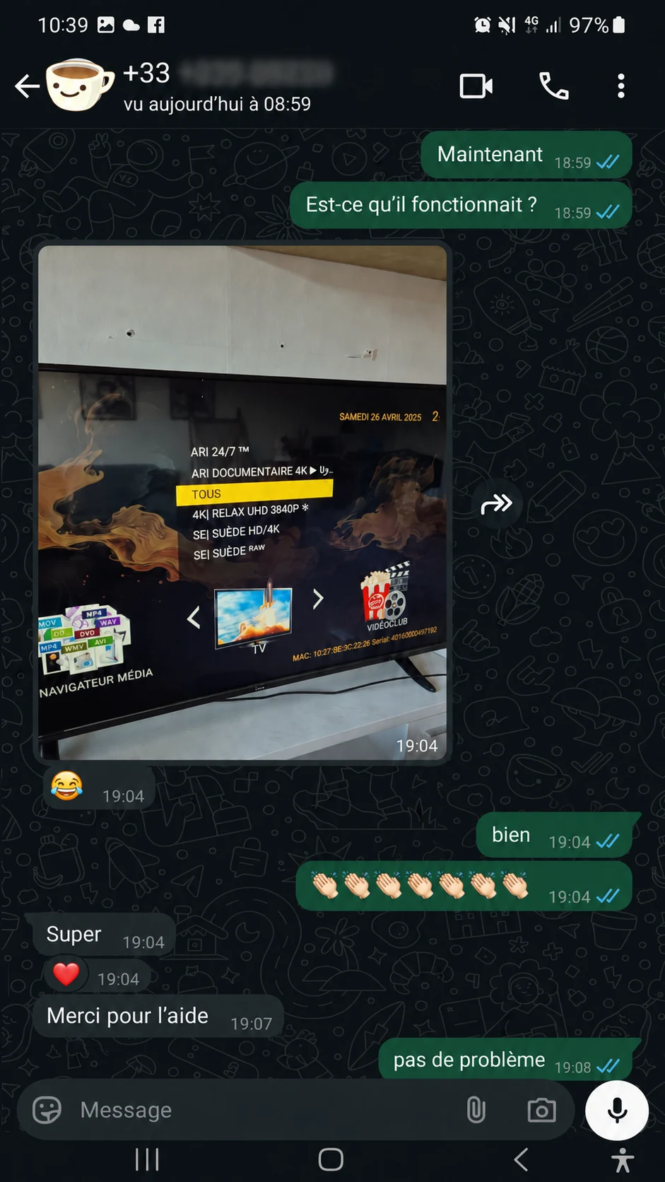 IPTV WhatsApp customer review